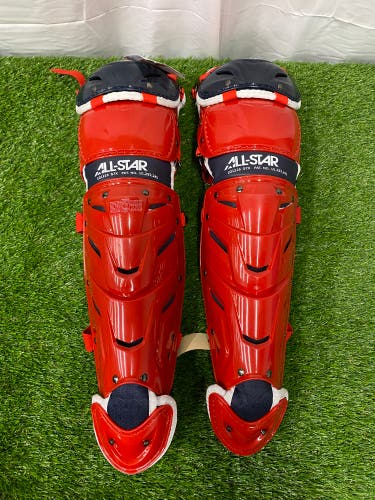 All Star System 7 Axis Catcher's Leg Guard | Size 15.5" (Red/Navy)