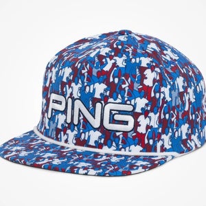PING 2026 Gallery FlexFit Flat Bill Snapback Rope Golf Hat Cap Red/White/Blue