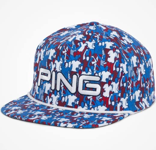 PING 2026 Gallery FlexFit Flat Bill Snapback Rope Golf Hat Cap Red/White/Blue