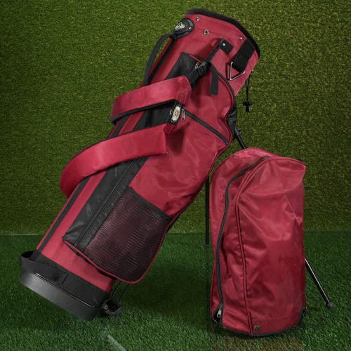 Outward 9 5-Way Stand Golf Burgundy Red/Black Lightweight Classic Carry + Hood!