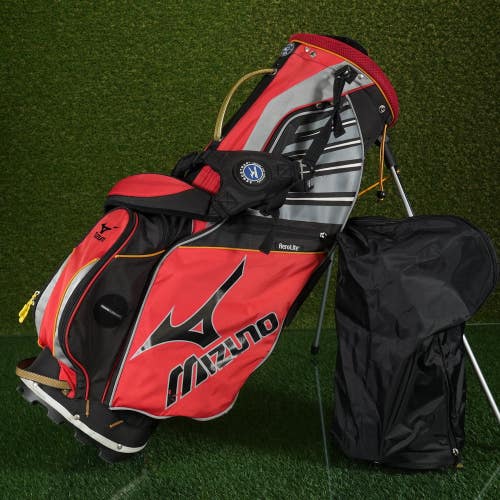 Mizuno Aerolite Stand Golf Bag Red/Black/Gray Lightweight 7-Way Top + Rain Hood!