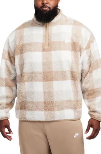 Nike Club Sweatshirt Men's XL Khaki Sail Plaid Fleece Winterized 1/2 Zip DSGL342