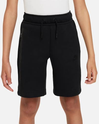 Nike Tech Fleece FD3289-010 Shorts Kids XL Black Cotton Drawstring Waist DSGL366