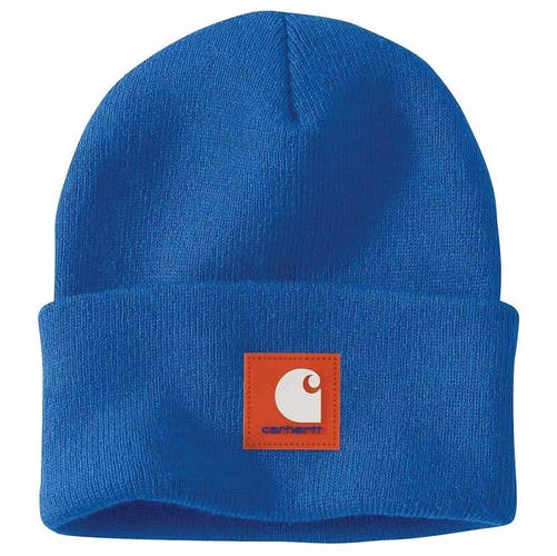 Carhartt Beanie Hat Men's Beacon Blue Knit Rubber Patch Classic Cuffed DSGL413
