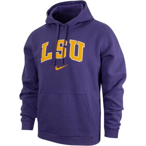 Nike LSU Tigers Hoodie Men's 2XL Purple Gold Wordmark Fleece Long Sleeve DSGL310