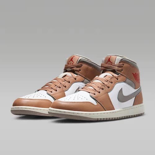 Nike Air Jordan 1 Mid DQ8426-200 Sneakers Mens Hemp White Lifestyle Shoes LIQ365