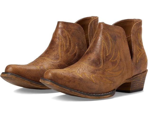 Roper Ava Boots Women's US 7.5 Brown Leather Embroidered Western Bootie RHS7859