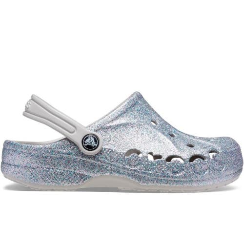 Crocs Baya 207015-040 Clog Kids 12 Silver Glitter Round Toe Comfort Shoes KFC724