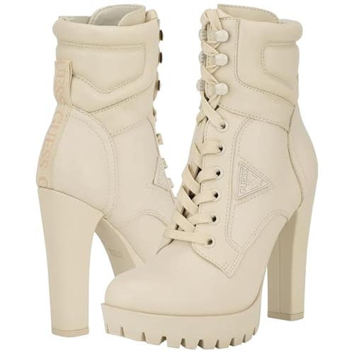 Guess Tanisa Boots Women's US 8 Ivory Side Zipper High Block Heel Bootie RHS7954