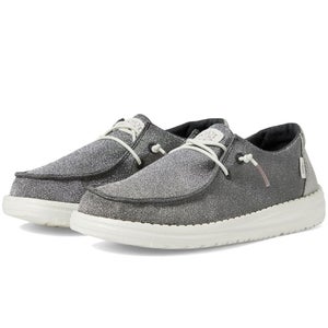 Hey Dude Wendy Metallic Sparkle 40830-025 Kids US 4Y Gray Comfort Shoes DAB222