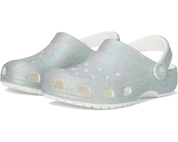 Crocs Classic 210986-100 Clog Kids White Iridescent Glitter Comfort Shoes TLW735