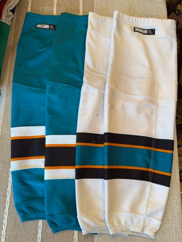 San Jose Sharks Pro Stock Home and Away set Reebok Edge Socks  (Used)