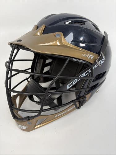 Cascade CPV-R Lacrosse Helmet With Chin Strap, S/M Blue W/Gold Visor