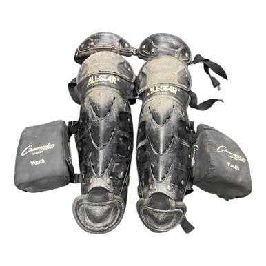 Used All-Star LG912PS Catchers Leg Guards Black Youth 11375-S000372745