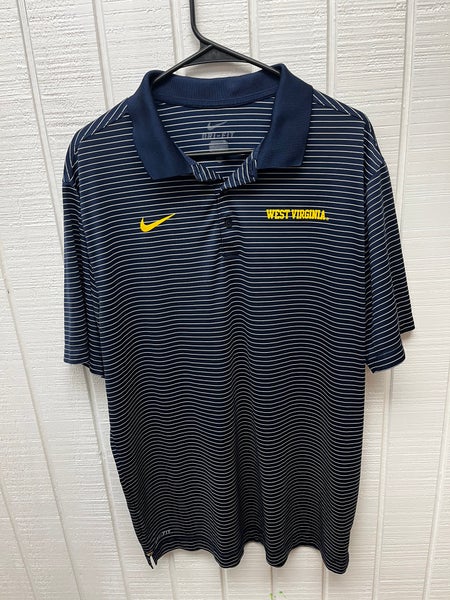 Nike West Virginia Mountaineers Men’s XL Polo Navy Blue Striped SS Team Issued