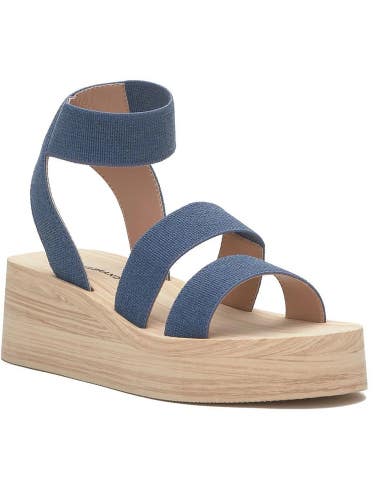Lucky Brand Samella Sandals Women's US 7.5 Blue Ankle Strap Wedge Heel JOBB1053