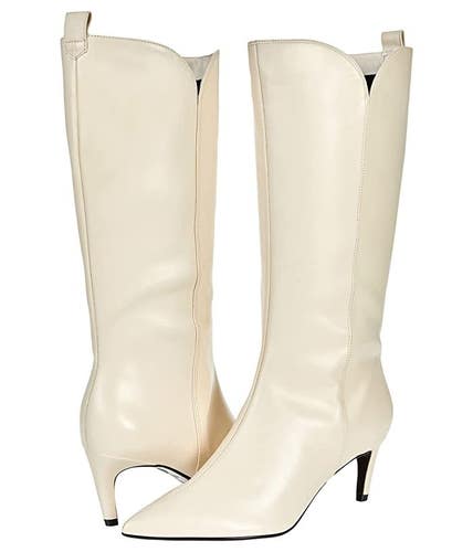 Ted Baker Seydi Boots Womens US 9.5 Cream Leather Kitten Heel Mid-Calf JOBB1247