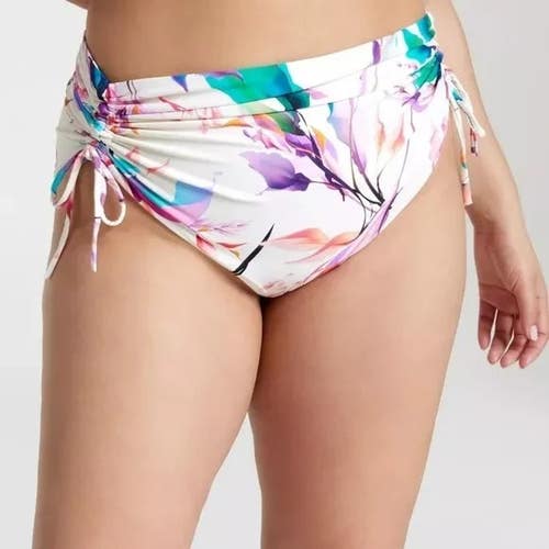 Calia Bikini Bottom Women's 1X Multi Floral High Waisted Ruched Tie Side SRT443