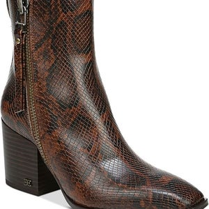Sam Edelman Carlysle Boots Women's 5 Brown Snake Skin Square Toe Bootie JOBB1042
