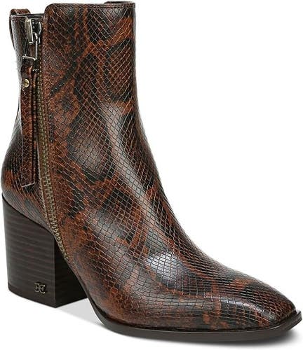 Sam Edelman Carlysle Boots Women's 5 Brown Snake Skin Square Toe Bootie JOBB1042