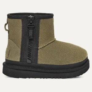 UGG Classic Mini Zipper Tape Logo 1143699T Boots Boys US 12 Olive Suede JOBB1088