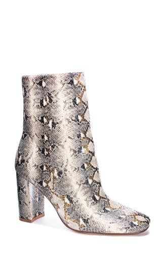 Chinese Laundry Kind Boot Women 5.5 Beige Snake Print Square Toe Bootie JOBB1004