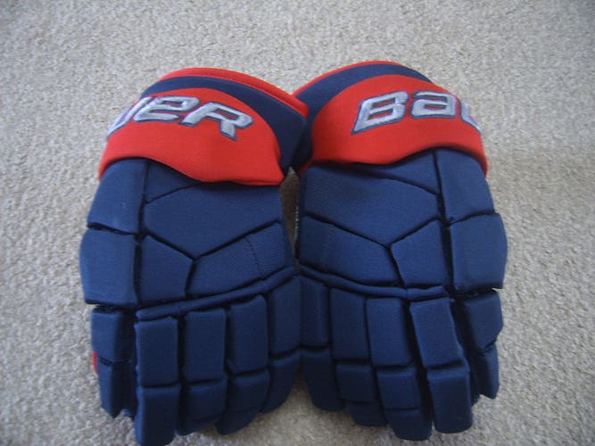 Excellent Condition Pro Stock Bauer Supreme Mach Hockey Gloves 14" Columbus Blue Jackets