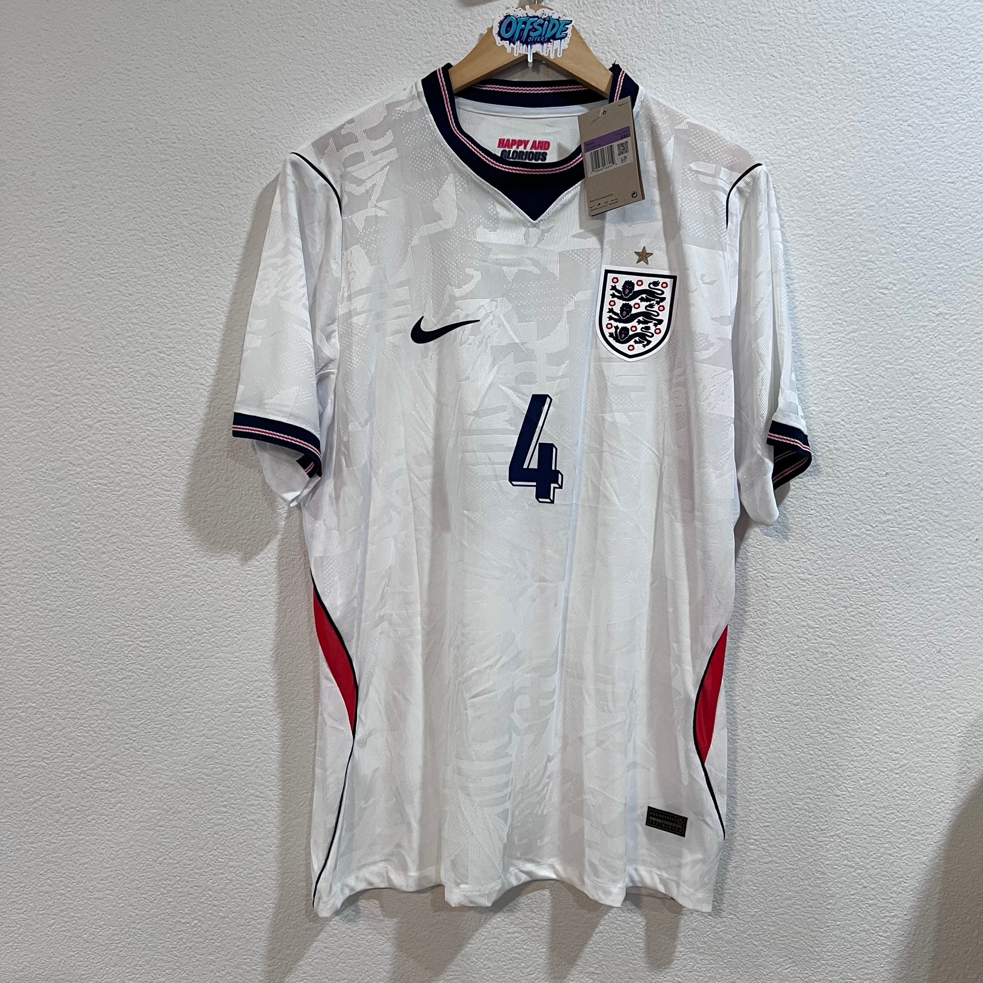 England #4 Rice World Cup home jersey xxl slim | SidelineSwap