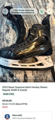Black 2022 Bauer Supreme Mach Hockey Skates 8 (Used)