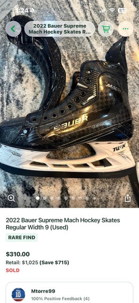 Black 2022 Bauer Supreme Mach Hockey Skates 8 (Used)