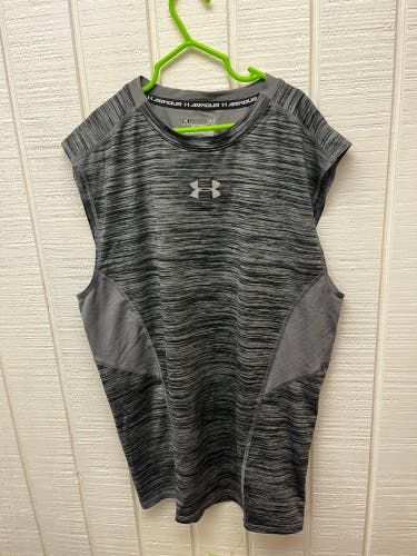 Under Armour Men’s Large Sleeveless Compression Tee Gray Activewear Sporty Shirt