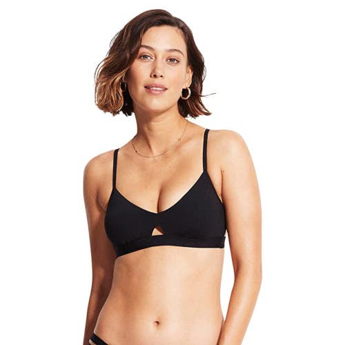 Seafolly Collective Hybrid Bralette Top Womens 12 Black Stretch Swimwear GBO2464
