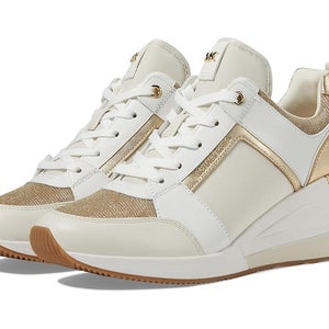 Michael Kors Georgie Womens 8 Pale Gold Leather Chain-Mesh Trainer Shoes ZOGG134