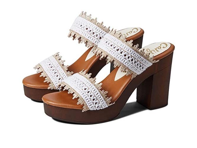 Californians Chrissy Sandals Women's 9 White Slip-On Open-Toe Block Heel KHD900