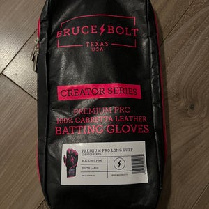 Bruce Bolt Bear Series Long Cuff Batting Gloves - Hot Pink Youth Large