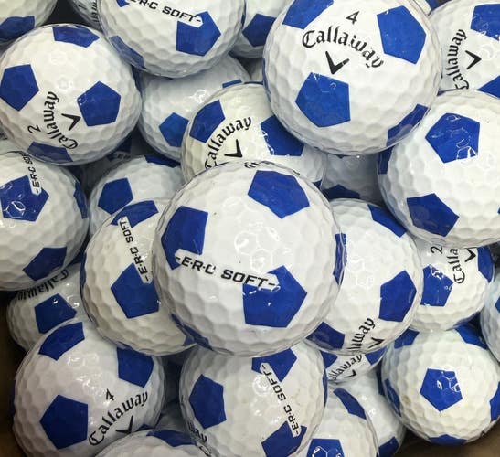 6 Premium AAA Soccer Design Blue Callaway ERC-Soft Used/ Recycled Golf Balls