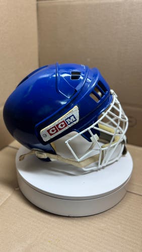 VINTAGE LRG DARK BLUE PRO CCM HT2 GOALIE HOCKEY HELMET FOAM BUMPERS ORIGINAL COOPER CAGE & SLING!