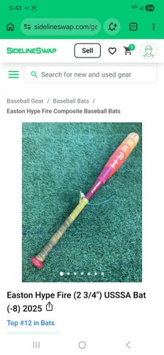 Easton Hype Fire (2 3/4") USSSA Bat (-8) 2025