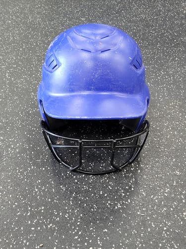 Used Rawlings RCFH SPRAY PAINTD BLUE Batting Helmet w/Mask Royal Blue M/L 11849-S000038211