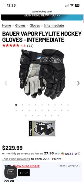 Bauer Vapor Hyperlite Gloves 12" (Used)