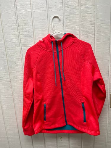 Swiss Tech Women’s Medium 8-10 Full Zip Glow Orange/Teal Hoodie 100% Polyester