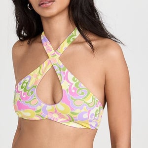 Beach Riot Brandy Bikini Top Women's Small Psychedelic Sunshine Swimwear ERK317