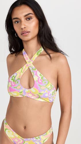 Beach Riot Brandy Bikini Top Women's Small Psychedelic Sunshine Swimwear ERK317
