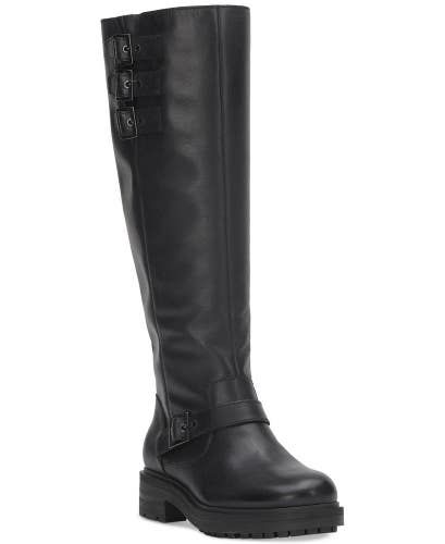Lucky Brand Citere Riding Boots Women's US 7M Black Leather Block Heel JZZ1161