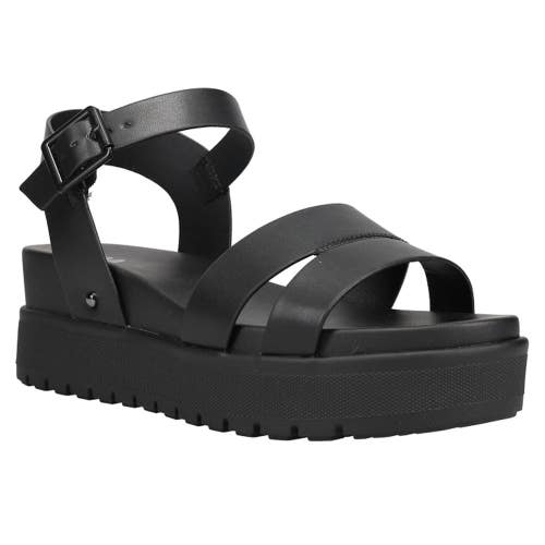 MIA Maya MH2314-001 Sandal Women 7.5 M Black Faux Leather Wedge Platform JZZ1121
