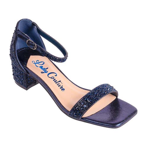Lady Couture Dazzle Sandals Women's US 12 Navy Rhinestone Block Heel JZZ1124