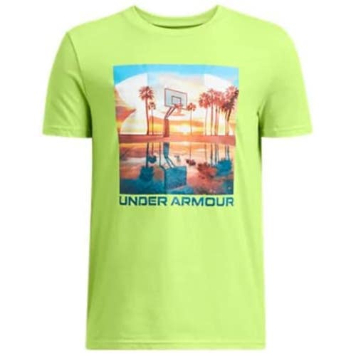 Under Armour Summer Basketball Hoop T-Shirt Boys M Green Graphic Print DSGL474