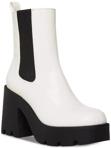 Madden Girl Tippah Boots Women's 8.5 White Faux Leather Platform Chelsea JZZ1118