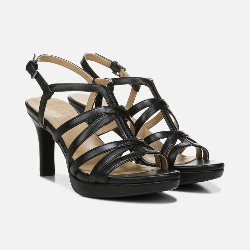 Naturalizer Baylor Dress Sandals Women's US 11M Black Cutout Flared Heel JZZ1162