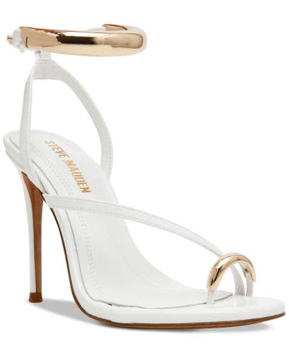 Steve Madden Tia Sandals Womens 11M White Ankle Strap High Stiletto Heel JZZ1259